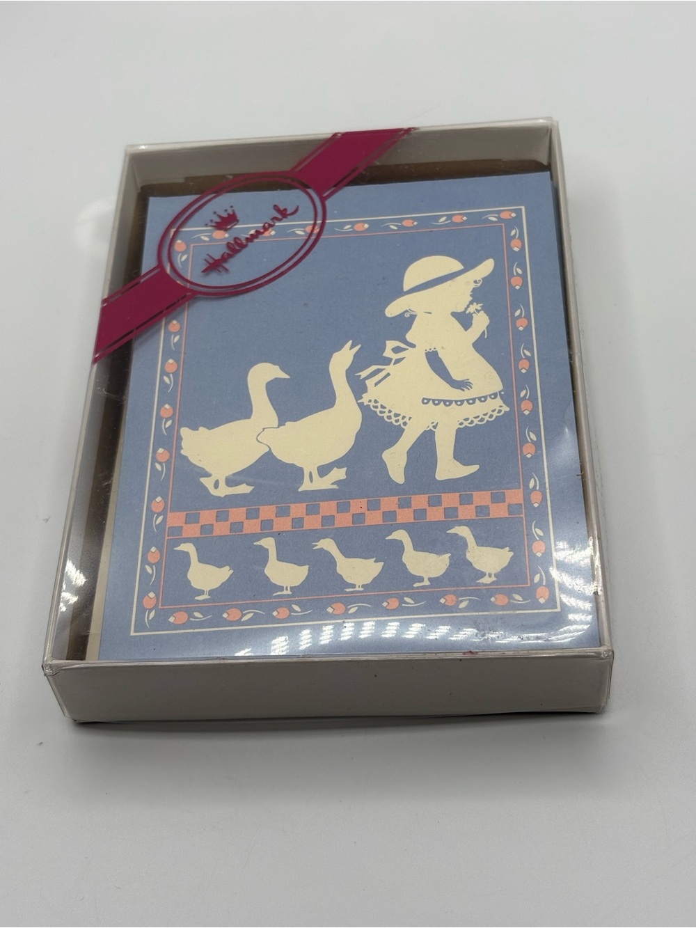 VTG 1980’s Pack of 8 Hallmark Blue & Cream Girl W/Geese Cards Envelopes in box